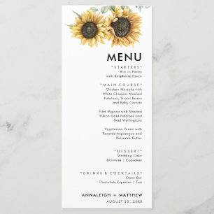 Elegant Sunflower Eucalyptus Modern Wedding Menu