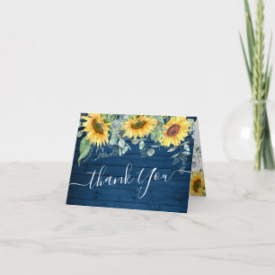 Elegant Sunflower Eucalyptus Rustic Blue Wood  Thank You Card