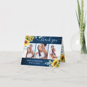 Elegant Sunflower Eucalyptus Rustic Wood 3 PHOTO Thank You Card