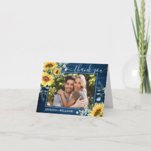 Elegant Sunflower Eucalyptus Rustic Wood PHOTO Thank You Card