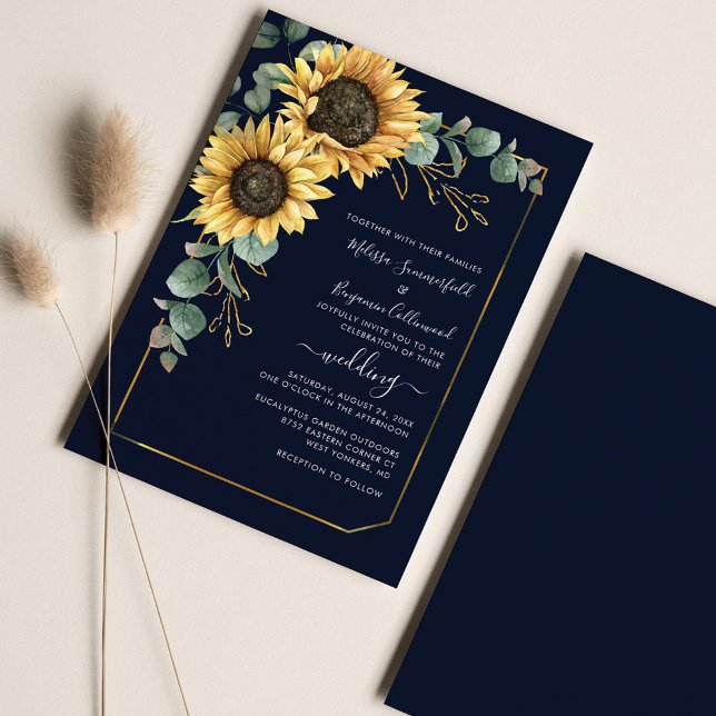 Elegant Sunflower Eucalyptus Wedding Invitation (Sunflower Eucalyptus Wedding Invitation)