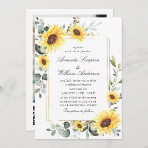 Elegant Sunflower Eucalyptus Wedding Photo QR code Invitation