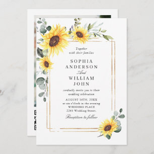 Elegant Sunflower Eucalyptus Wedding Photo QR code Invitation