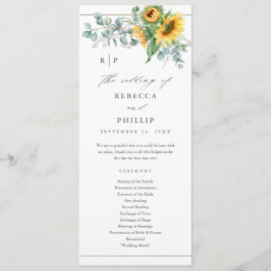 Elegant Sunflower Eucalyptus Wedding Programme