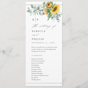 Elegant Sunflower Eucalyptus Wedding Programme