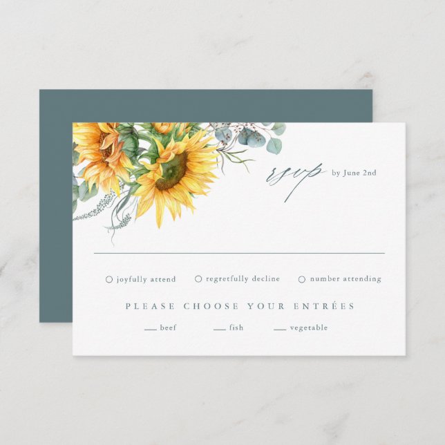 Elegant Sunflower Eucalyptus Wedding RSVP Card (Front/Back)