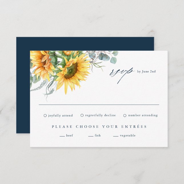 Elegant Sunflower Eucalyptus Wedding RSVP Card (Front/Back)
