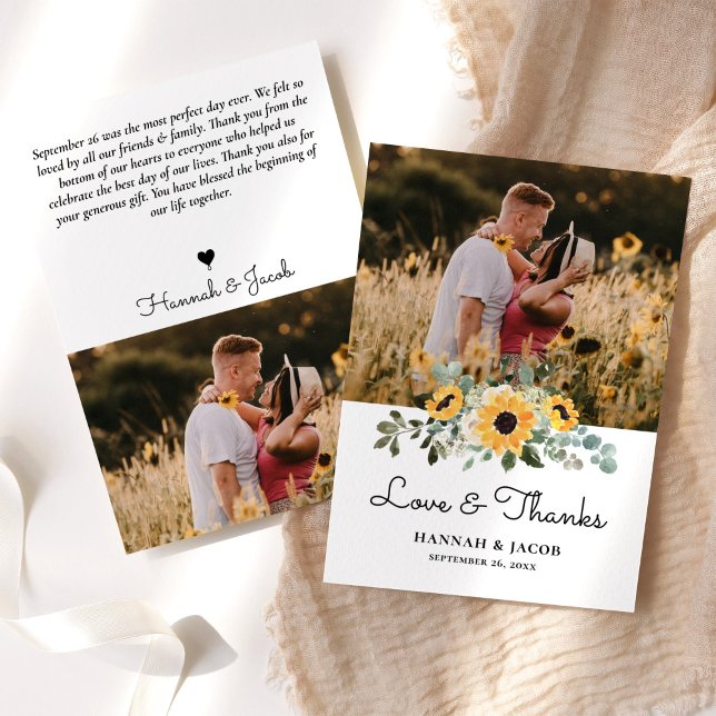 Elegant Sunflower Eucalyptus Wedding Thank You Card (Creator Uploaded)
