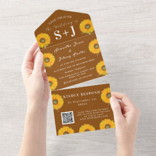 Elegant Sunflower Fall QR Code Wedding RSVP All In One Invitation