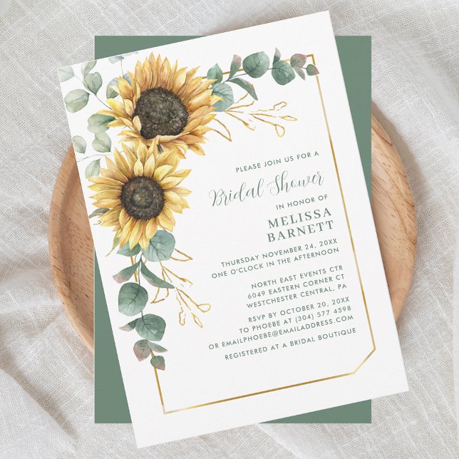 Elegant Sunflower Floral Bridal Shower Invitation (Sunflower Floral Eucalyptus Greenery Script Bridal Shower Invitation)