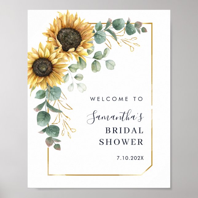 Elegant Sunflower Floral Bridal Shower Welcome Poster (Front)