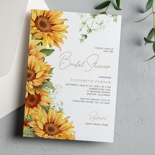 Elegant sunflower floral greenery bridal shower invitation (Creator Uploaded)