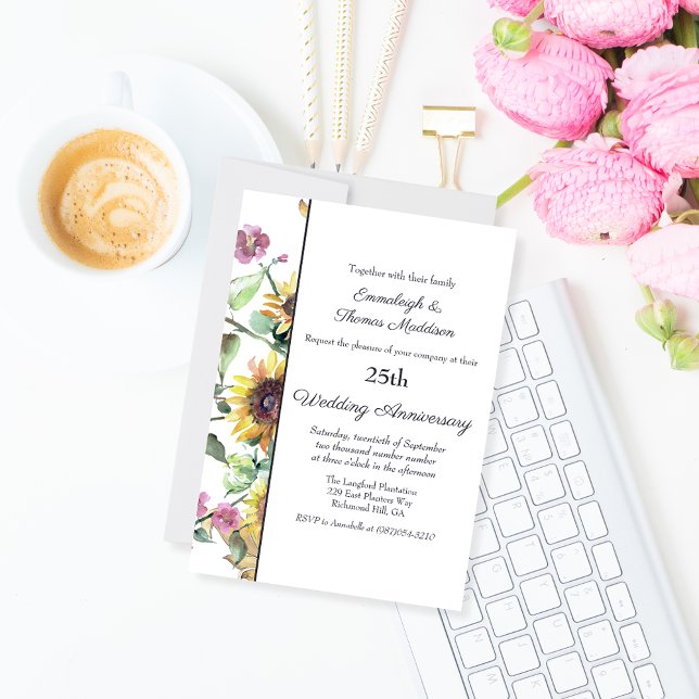 Elegant Sunflower Floral Wedding Anniversary Invitation (Creator Uploaded)