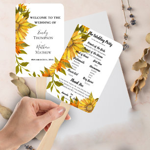 Elegant Sunflower Floral Wedding Program  Hand Fan
