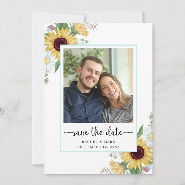 Elegant Sunflower Floral Wedding Save The Date (Front)