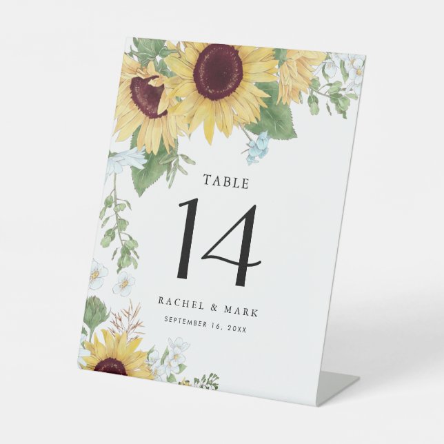 Elegant Sunflower Floral Wedding Table Number Pedestal Sign (Front)