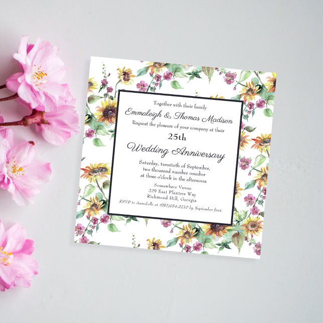 Elegant Sunflower Florals Wedding Anniversary Invitation (Creator Uploaded)