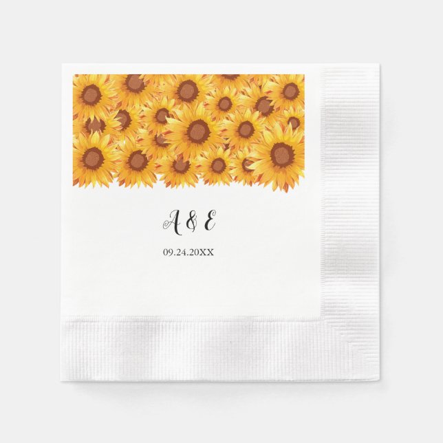 Elegant Sunflower Florals Wedding Napkins (Front)