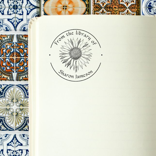 Elegant Sunflower/ From the Library of/ Name / Rubber Stamp (Custom Name Elegant From The Library Sunflower Library Books Stamp)
