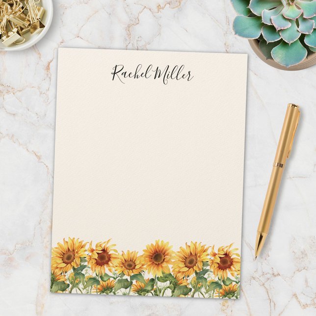 Elegant Sunflower Garden Custom Letterhead (In situ)