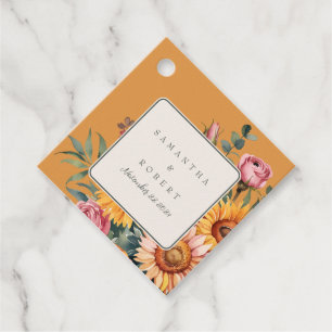 Elegant Sunflower Gold Floral Border Wedding Favour Tags