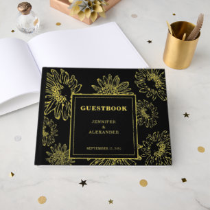 Elegant sunflower gold Foil wedding Guestbook