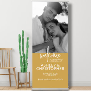 Elegant Sunflower Gold Photo Wedding Welcome Retractable Banner