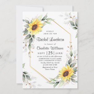 Elegant Sunflower Greenery Floral Bridal Luncheon Invitation