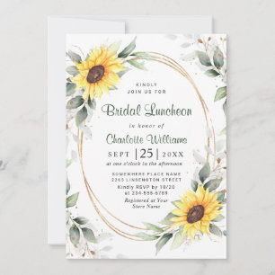 Elegant Sunflower Greenery Floral Bridal Luncheon Invitation