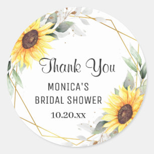Elegant Sunflower Greenery Floral BRIDAL SHOWER Classic Round Sticker