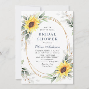 Elegant Sunflower Greenery Floral Bridal Shower Invitation