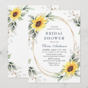Elegant Sunflower Greenery Floral Bridal Shower Invitation