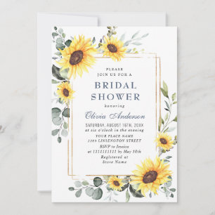 Elegant Sunflower Greenery Floral BRIDAL SHOWER Invitation