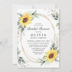 Elegant Sunflower Greenery Floral Bridal Shower Invitation
