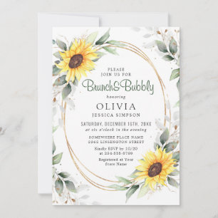 Elegant Sunflower Greenery Floral Bridal Shower Invitation