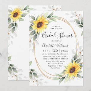 Elegant Sunflower Greenery Floral Bridal Shower Invitation