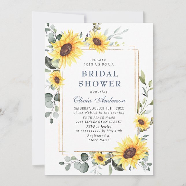 Elegant Sunflower Greenery Floral BRIDAL SHOWER Invitation (Front)