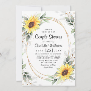 Elegant Sunflower Greenery Floral Couple Shower Invitation
