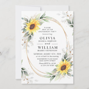 Elegant Sunflower Greenery Floral Engagement Party Invitation