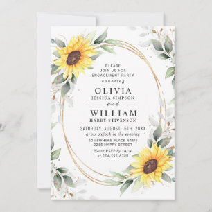 Elegant Sunflower Greenery Floral Engagement Party Invitation