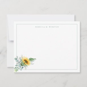 Elegant Sunflower Greenery Personalised Stationery Card