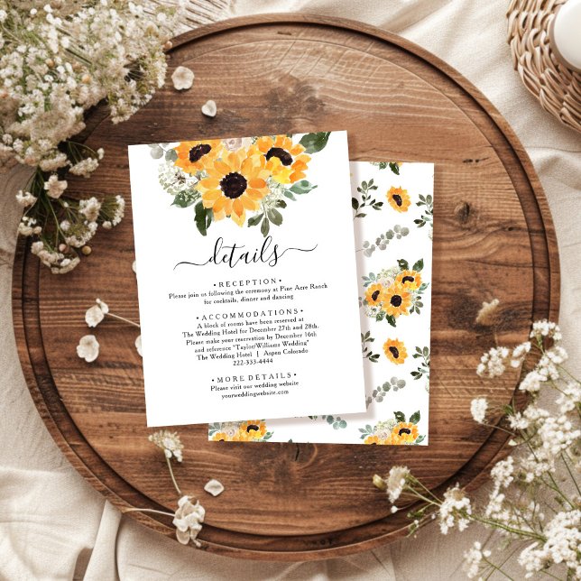 Elegant Sunflower Greenery Wedding Details Enclosure Card (Creator Uploaded)
