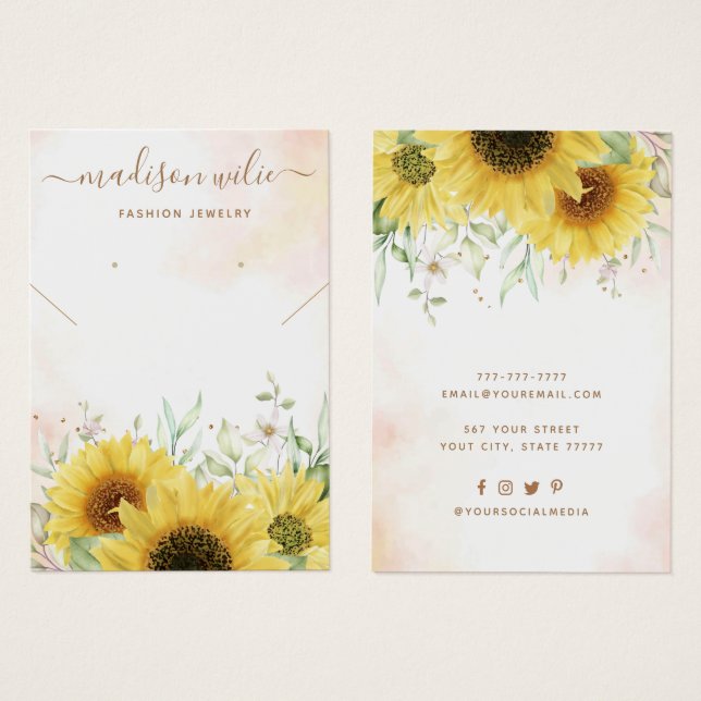 Elegant Sunflower Jewelry Earring Display Card  (Front & Back)