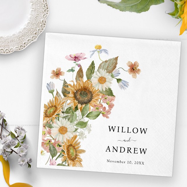 Elegant Sunflower Paper Napkin (Elegant Sunflower Wildflowers Decor Paper Napkin by Painted Paperie
)