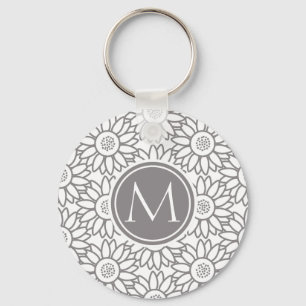 Elegant Sunflower Pattern Monogrammed Key Ring