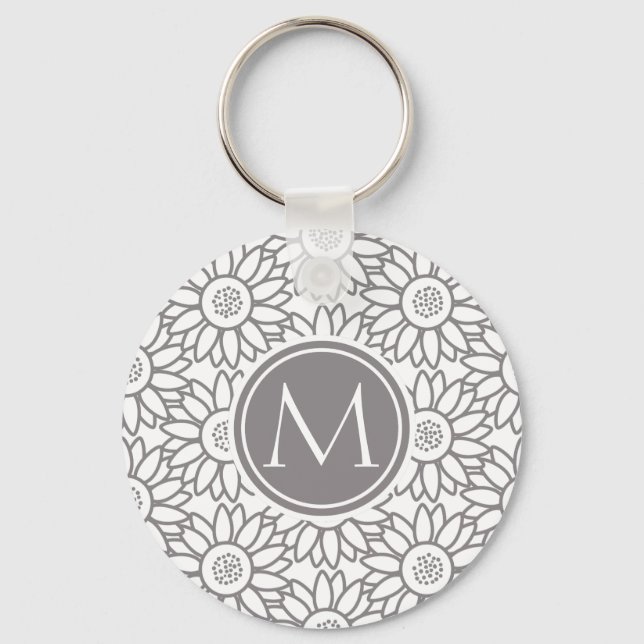 Elegant Sunflower Pattern Monogrammed Key Ring (Front)
