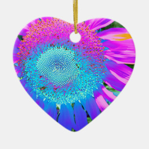 Elegant sunflower purple pink blue floral  ceramic tree decoration