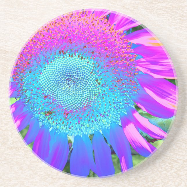 Elegant sunflower purple pink blue floral  coaster (Front)