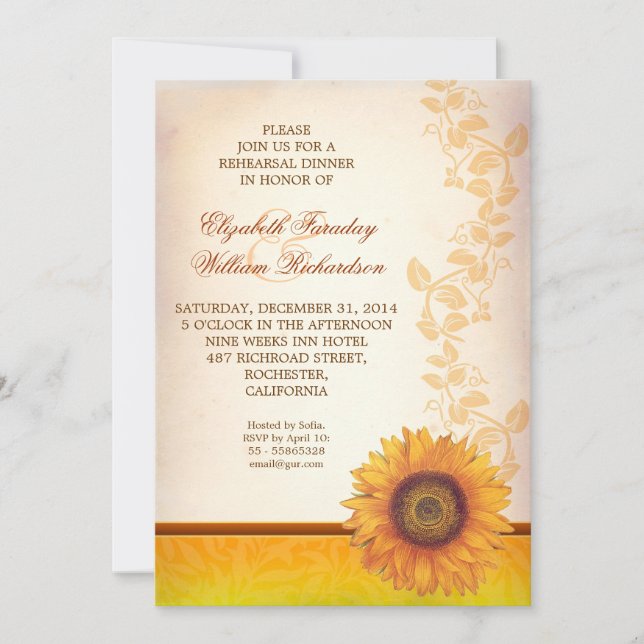 elegant sunflower rehearsal dinner invitation (Front)