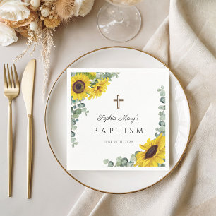Elegant Sunflower Religious Baptism Napkin